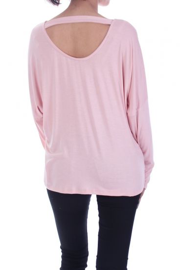 T-SHIRT KRALEN OPEN RUG 7056 ROZE