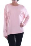 T-SHIRT KRALEN OPEN RUG 7056 ROZE