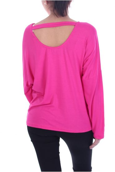 T-SHIRT BEADED OPEN BACK 7056 FUSHIA