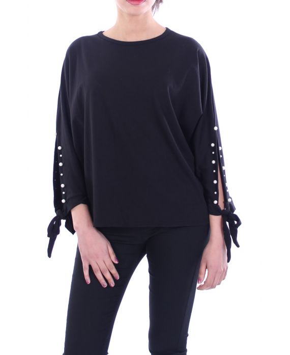 T-SHIRT SLEEVES BEADED TIE 9000 BLACK