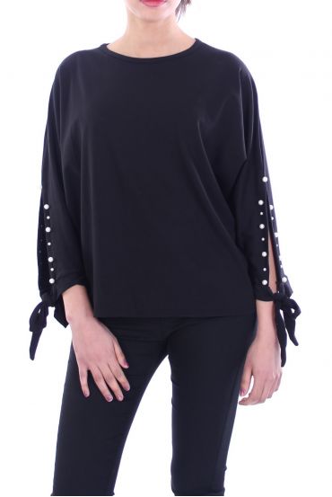 T-SHIRT SLEEVES BEADED TIE 9000 BLACK