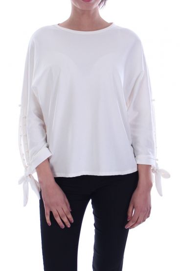 T-SHIRT MANICHE PERLINE CRAVATTA 9000 BIANCO