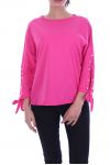 T-SHIRT MANCHES PERLES A NOUER 9000 FUSHIA