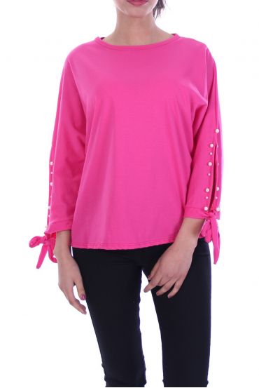 T-SHIRT MANICHE PERLINE CRAVATTA 9000 FUSHIA