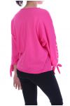 T-SHIRT MANCHES PERLES A NOUER 9000 FUSHIA