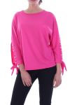 T-SHIRT MANCHES PERLES A NOUER 9000 FUSHIA