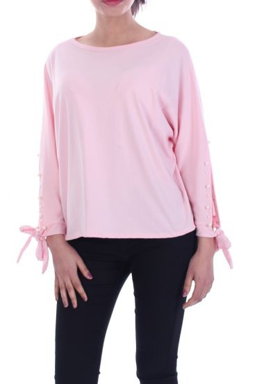 T-SHIRT MANICHE PERLINE CRAVATTA 9000 ROSA