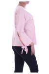 T-SHIRT MANICHE PERLINE CRAVATTA 9000 ROSA