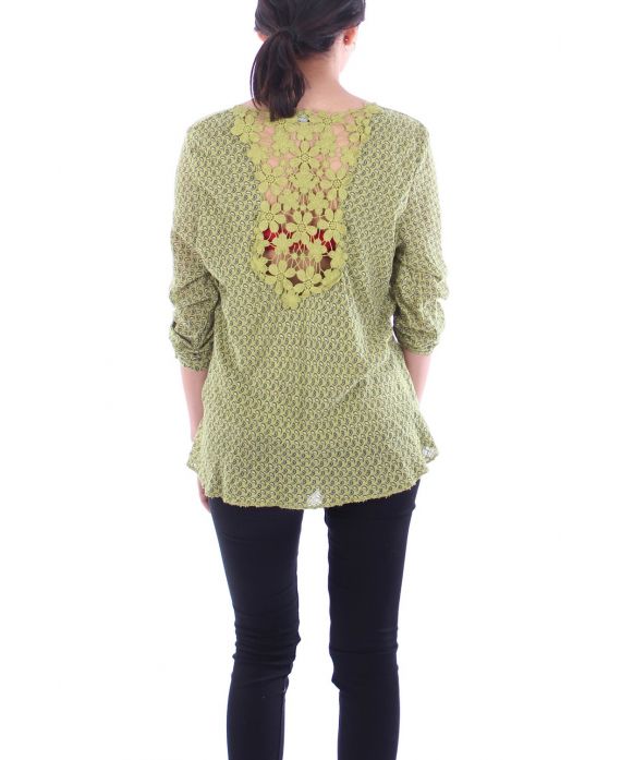 T-SHIRT CON RETRO IN PIZZO-6030 VERDE