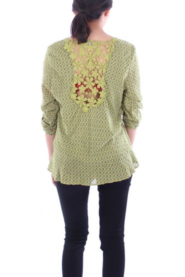 T-SHIRT CON RETRO IN PIZZO-6030 VERDE