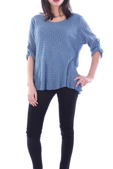 T-SHIRT CON RETRO IN PIZZO-6030 BLU