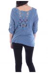 T-SHIRT TERUG LACE-6030 BLAUW