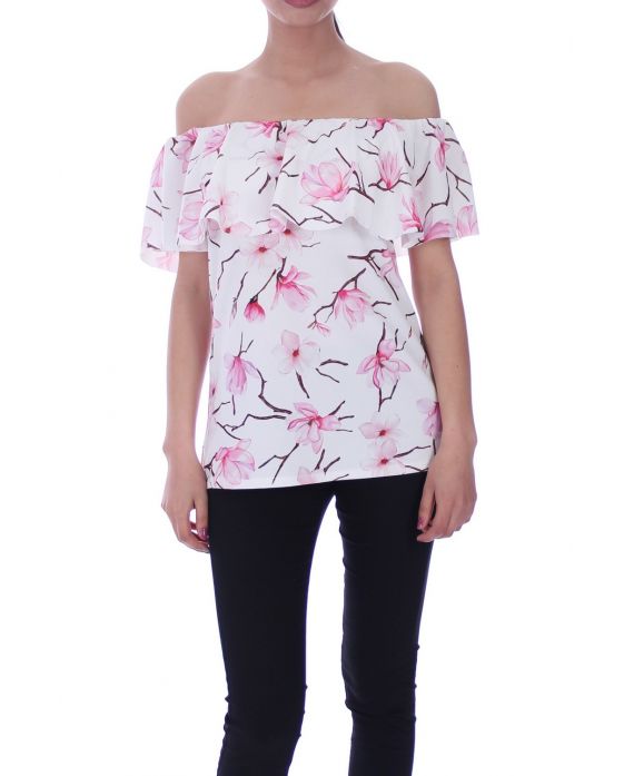 BOVEN PRINT BLOEMEN 9002 WIT