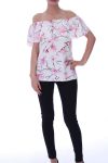 TOP IMPRIME FLORAL 9002 BLANC