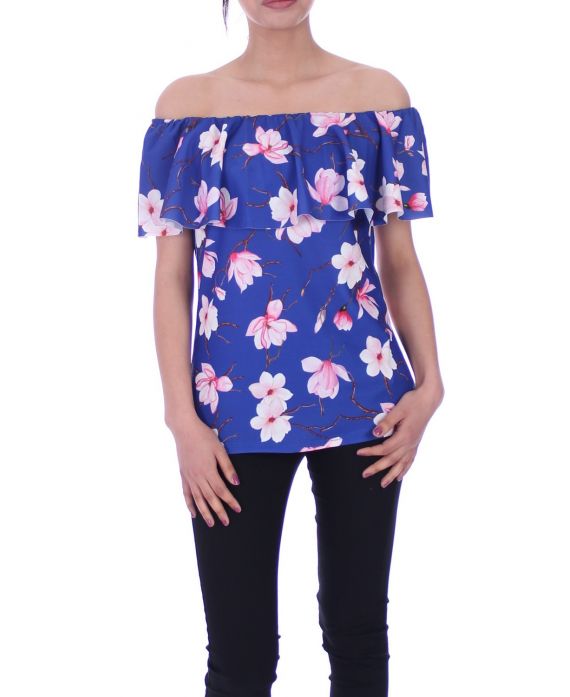 BOVEN PRINT BLOEMEN 9002 ROYAL BLUE