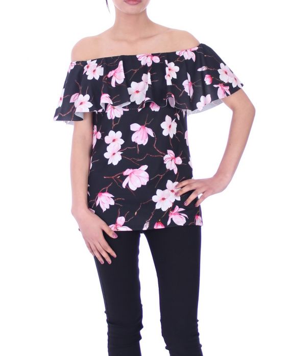 TOP IMPRIME FLORAL 9002 NOIR