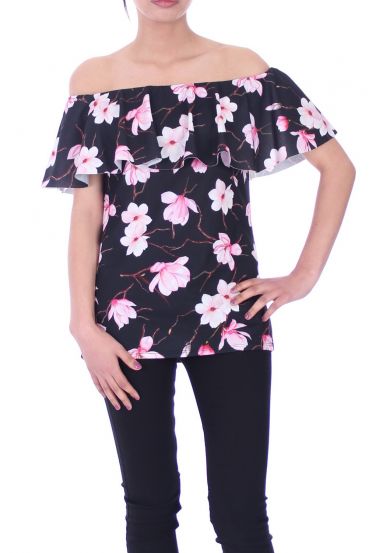 TOP IMPRIME FLORAL 9002 NOIR