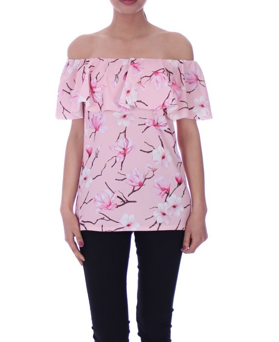 BOVEN PRINT BLOEMEN 9002 ROZE