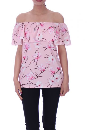 BOVEN PRINT BLOEMEN 9002 ROZE