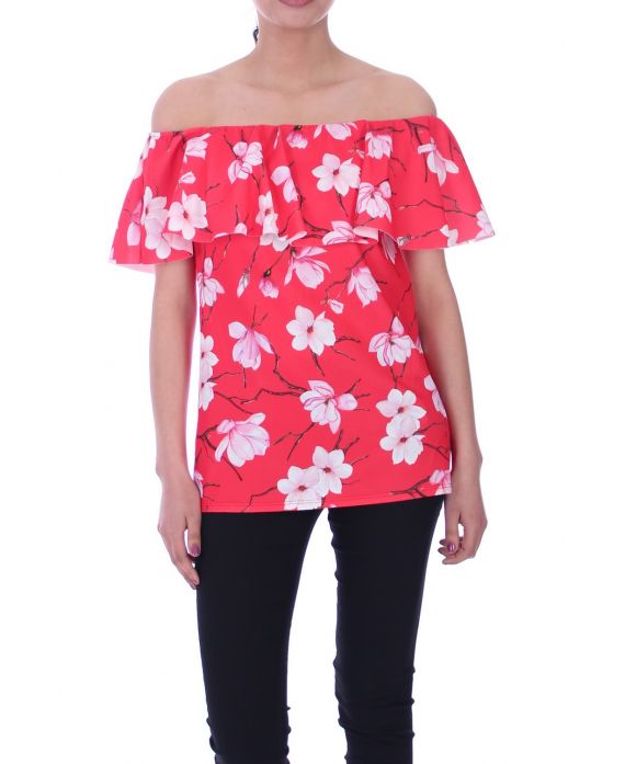 TOP IMPRIME FLORAL 9002 ROUGE