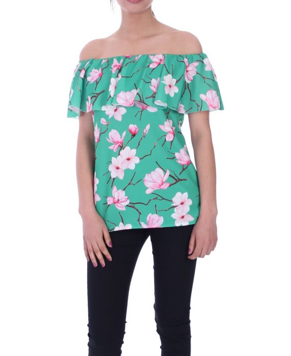 BOVEN PRINT BLOEMEN 9002 GROEN