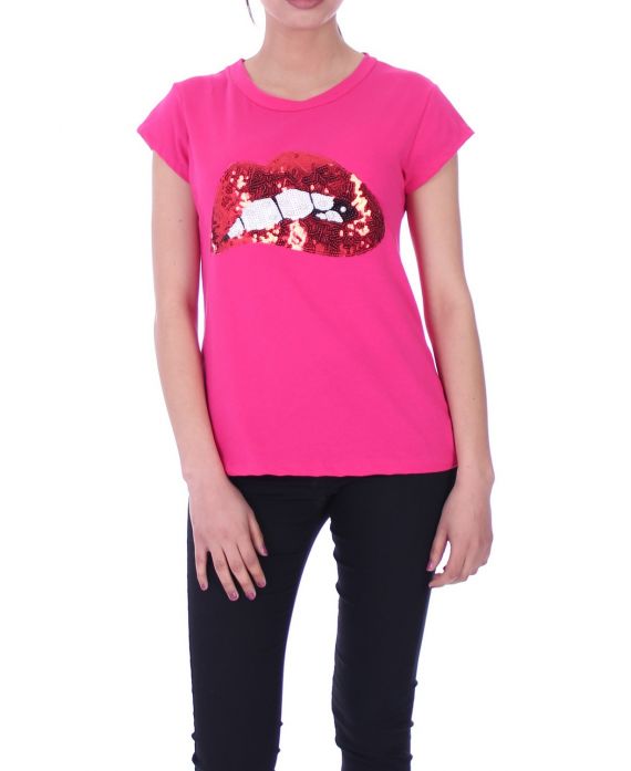 CAMISETA DE LENTEJUELAS CUENTAS 6006 FUSHIA