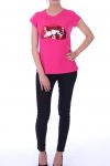 T-SHIRT MET PAILLETTEN KRALEN 6006 FUSHIA