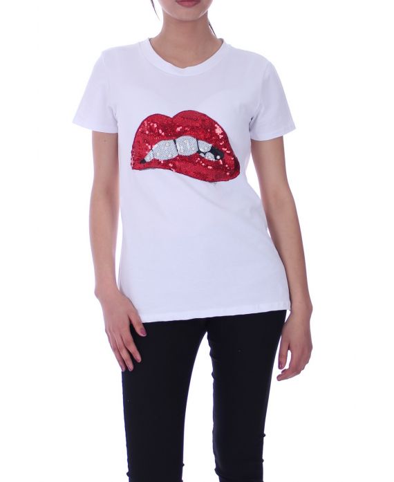 T-SHIRT PAILLETTES PERLES 6006 BLANC