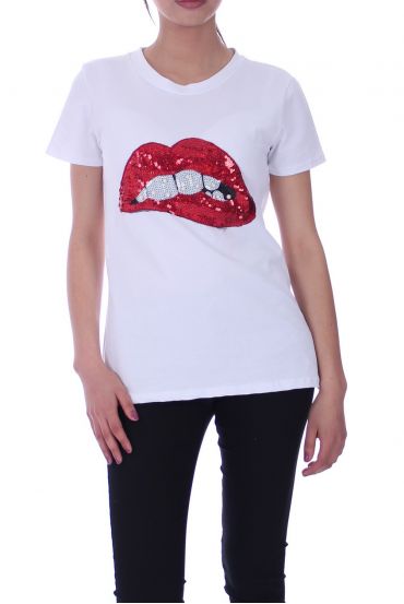 T-SHIRT PAILLETTES PERLINE 6006 BIANCO