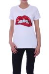 T-SHIRT PAILLETTES PERLES 6006 BLANC