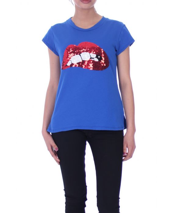 T-SHIRT MET PAILLETTEN KRALEN 6006 ROYAL BLUE