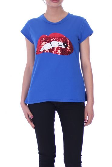 T-SHIRT MET PAILLETTEN KRALEN 6006 ROYAL BLUE