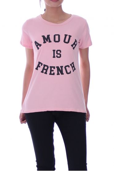 T-SHIRT AMOUR IS FRENCH 9008 ROSE