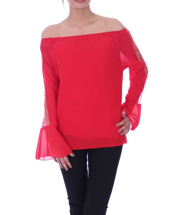 BLOUSE MANCHES PERLES 5069 ROUGE