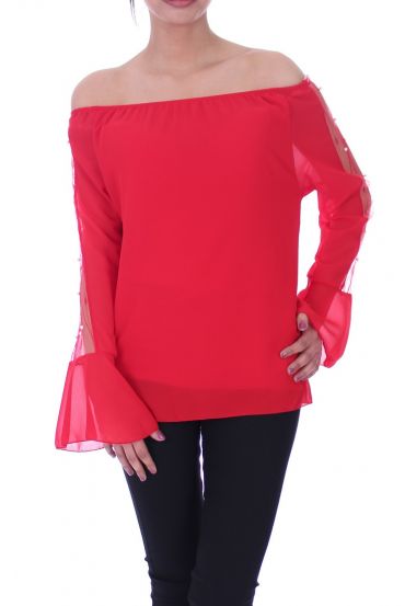 KURZÄRMELIGE BLUSE PERLEN 5069 ROSA