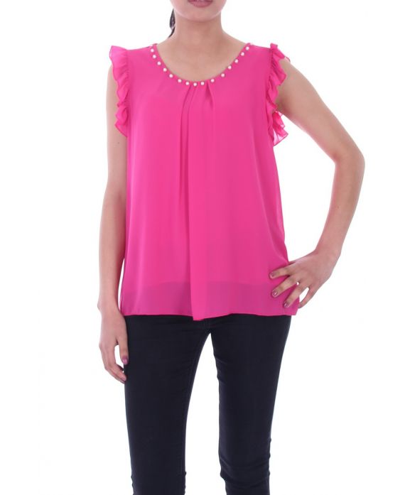 TOP AUSSCHNITT PERLEN 9023 FUSHIA