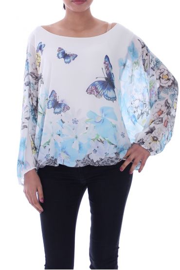 TOP GORDIJN MET PRINTS 9026 BLAUW