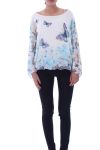 TOP GORDIJN MET PRINTS 9026 BLAUW