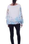 TOP GORDIJN MET PRINTS 9026 BLAUW