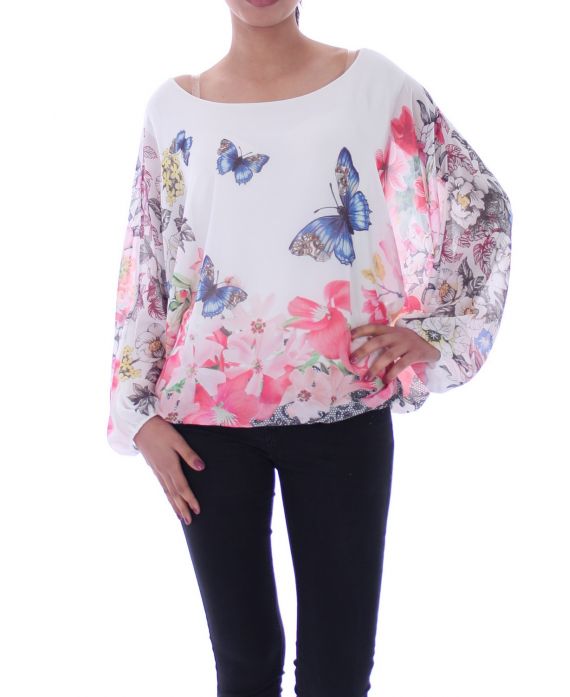 TOP GORDIJN MET PRINTS 9026 KORAAL