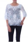 TOP GORDIJN MET PRINTS 9025 BLAUW