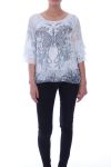 TOP GORDIJN MET PRINTS 9025 BLAUW