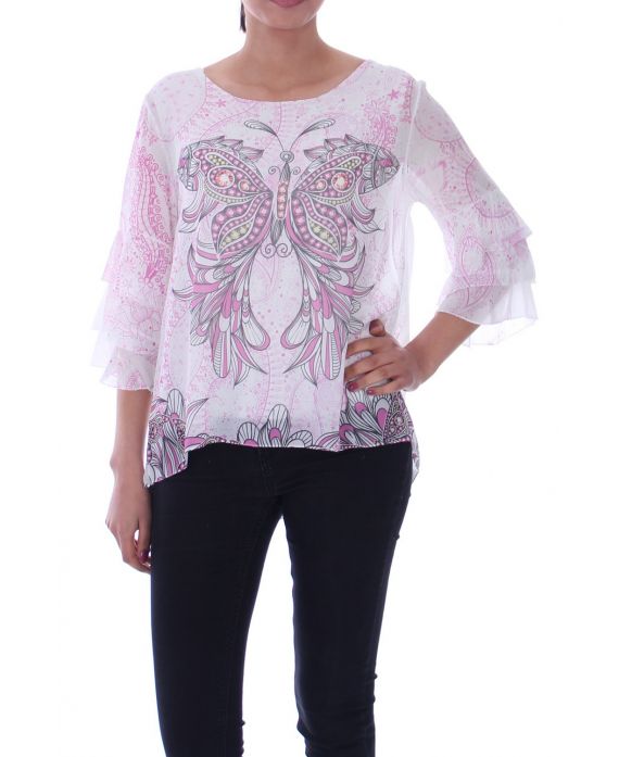 TOP GORDIJN MET PRINTS 9025 FUSHIA