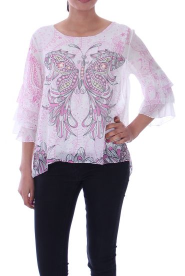 TOP GORDIJN MET PRINTS 9025 FUSHIA