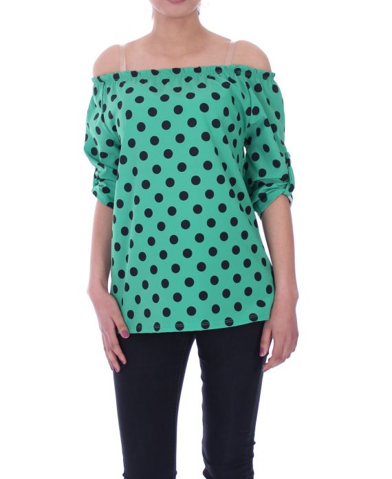 TOP IS VOORZIEN VAN POLKA DOTS 9034 GROEN