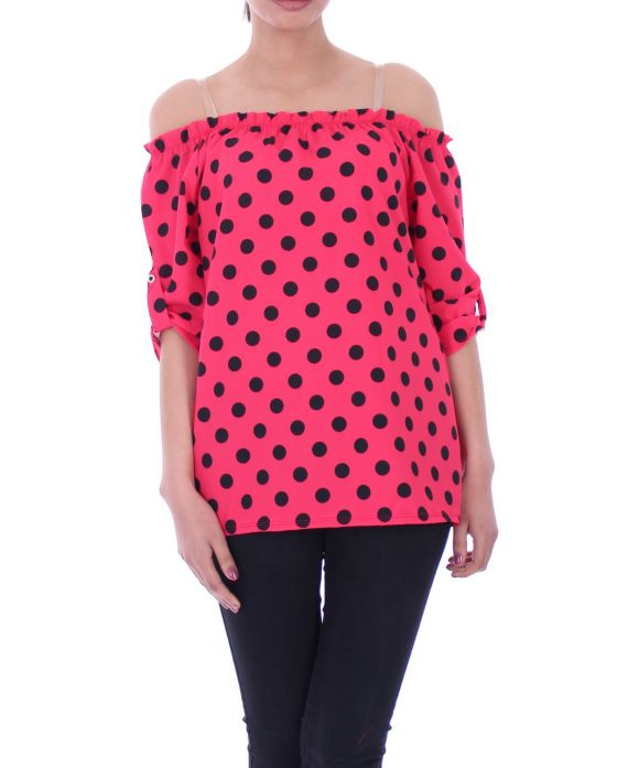 TOP IS VOORZIEN VAN POLKA DOTS 9034 KORAAL