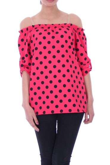 TOP IS VOORZIEN VAN POLKA DOTS 9034 KORAAL