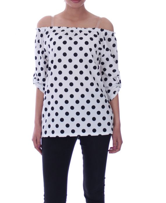 TOP IS VOORZIEN VAN POLKA DOTS 9034 WIT