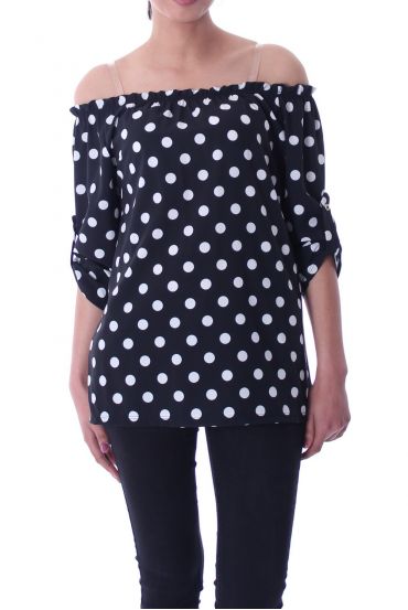 TOP IS VOORZIEN VAN POLKA DOTS 9034 ZWART