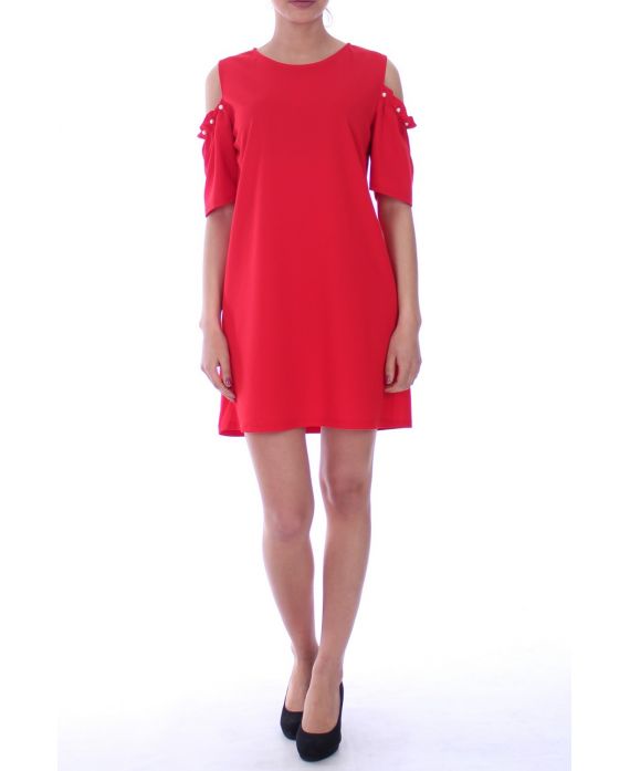 ROBE TUNIQUE EPAULES PERLES 9042 ROUGE